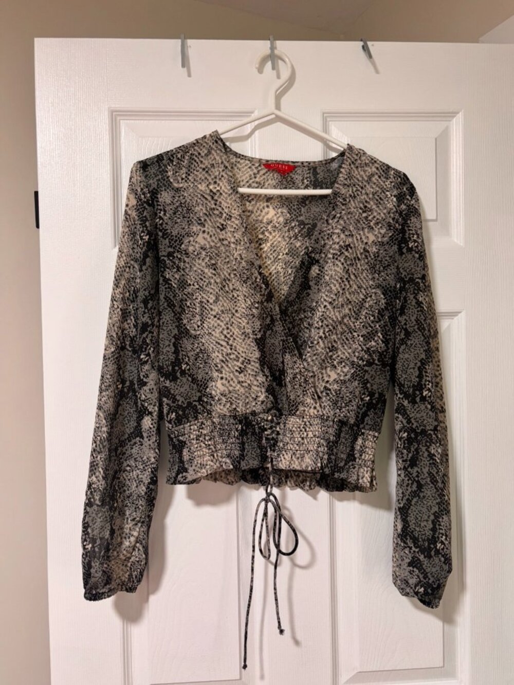 Guess Sheer Snake Print Tie Top (Size Medium)